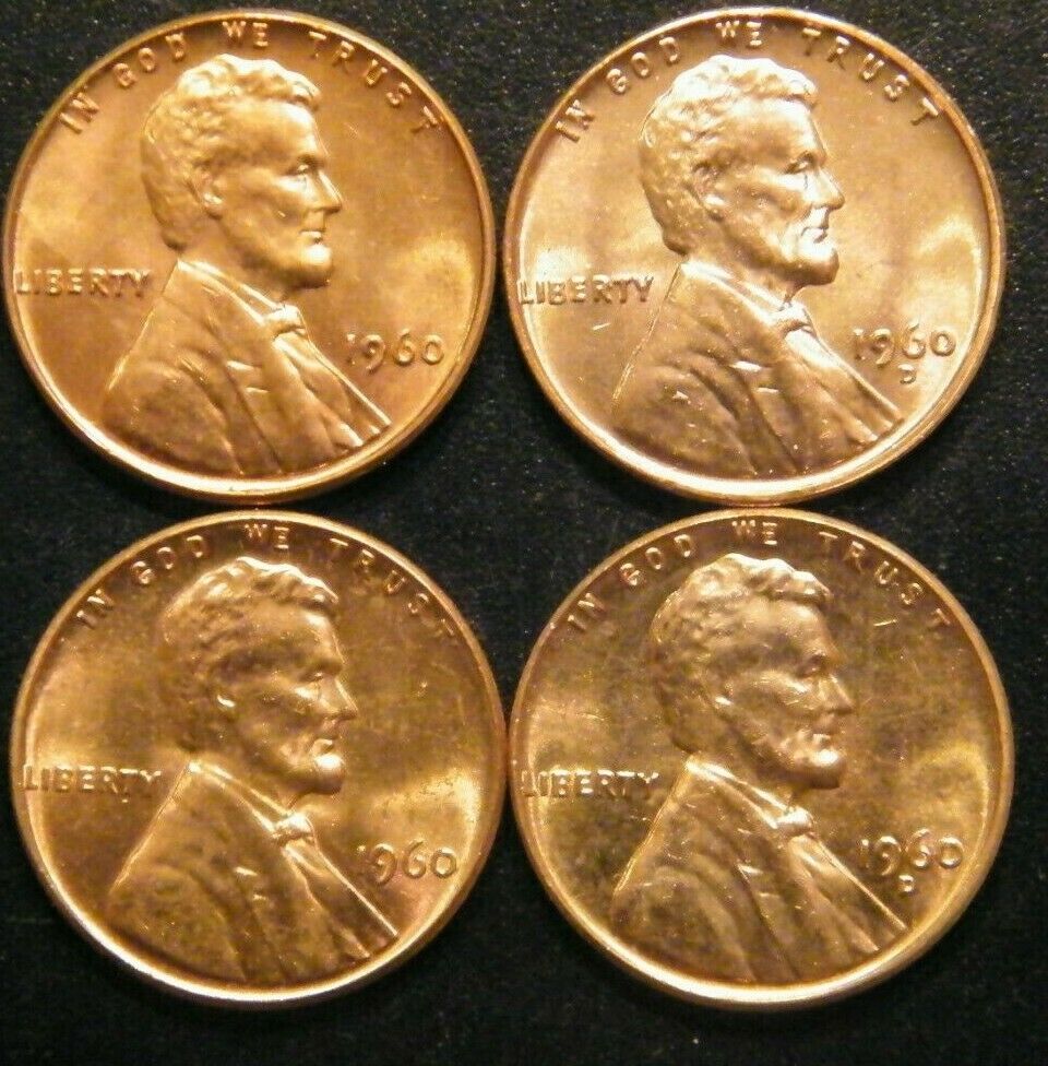 1960 Pd Small & Large Date Lincoln Mem Pennies Cents Us Coin Bu Uncirculated