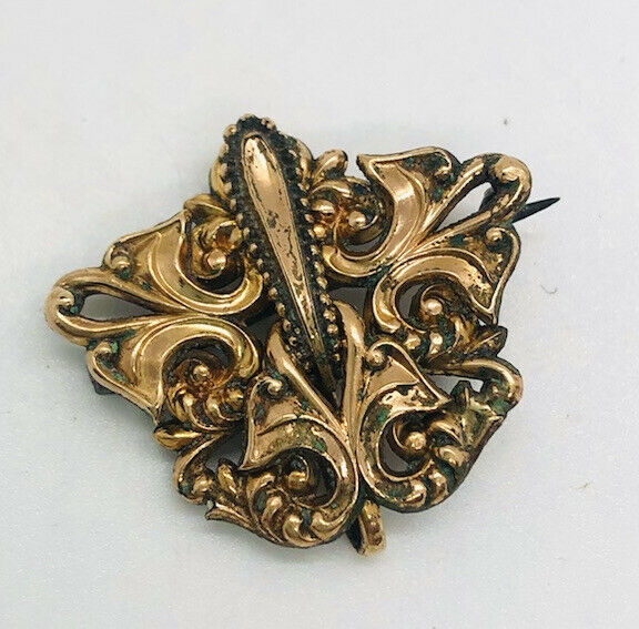 Large Antique Victorian Gold Filled Watch Pin Brooch Ornate Vintage Jewelry