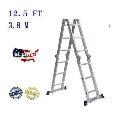 Aluminum Ladder Folding 12.5ft Step Scaffold Extendable Heavy Duty Platform