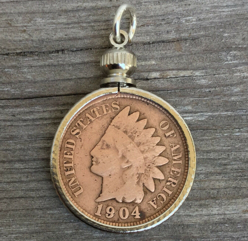 Antique Indian Head Penny Coin Fob Double Sided Charm Chief Pendant Vtg Retro