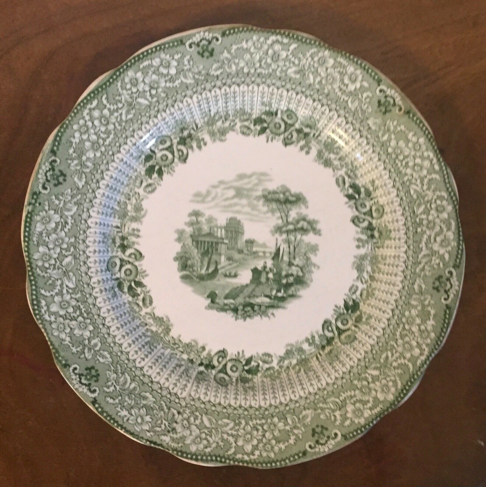 Antique Ridgway Green Transferware Dinner Plate Grecian Pattern