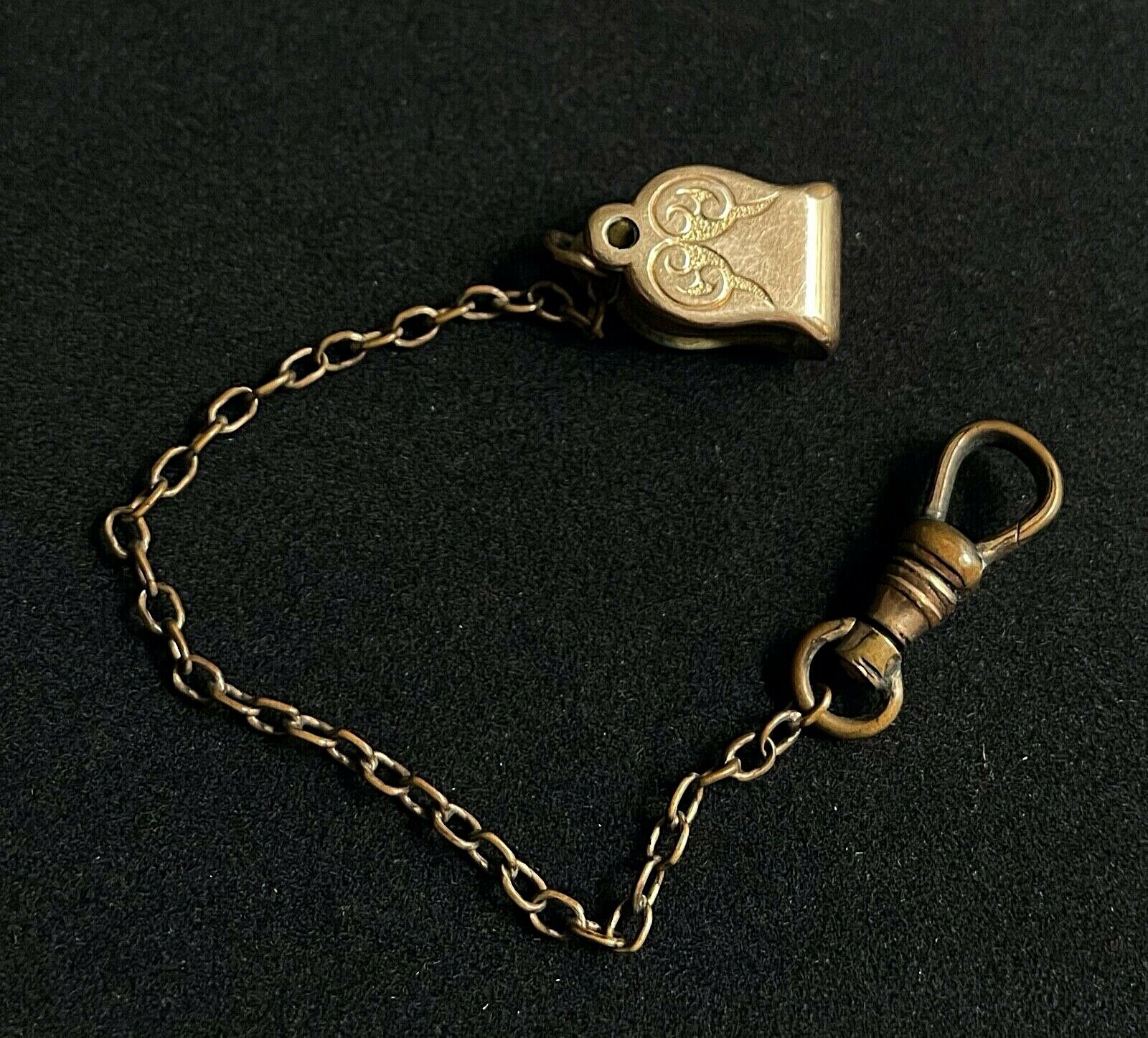 Antique Gold Filled Watch Chain Fob Clip Dated Dec 8 1903  5 1/2" M09