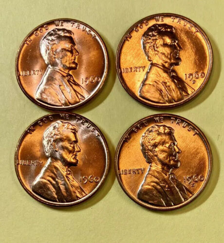 1960 Pd Mints Large & Small Date Lincoln Memorial Cents Red Uncirculated 4 Coins