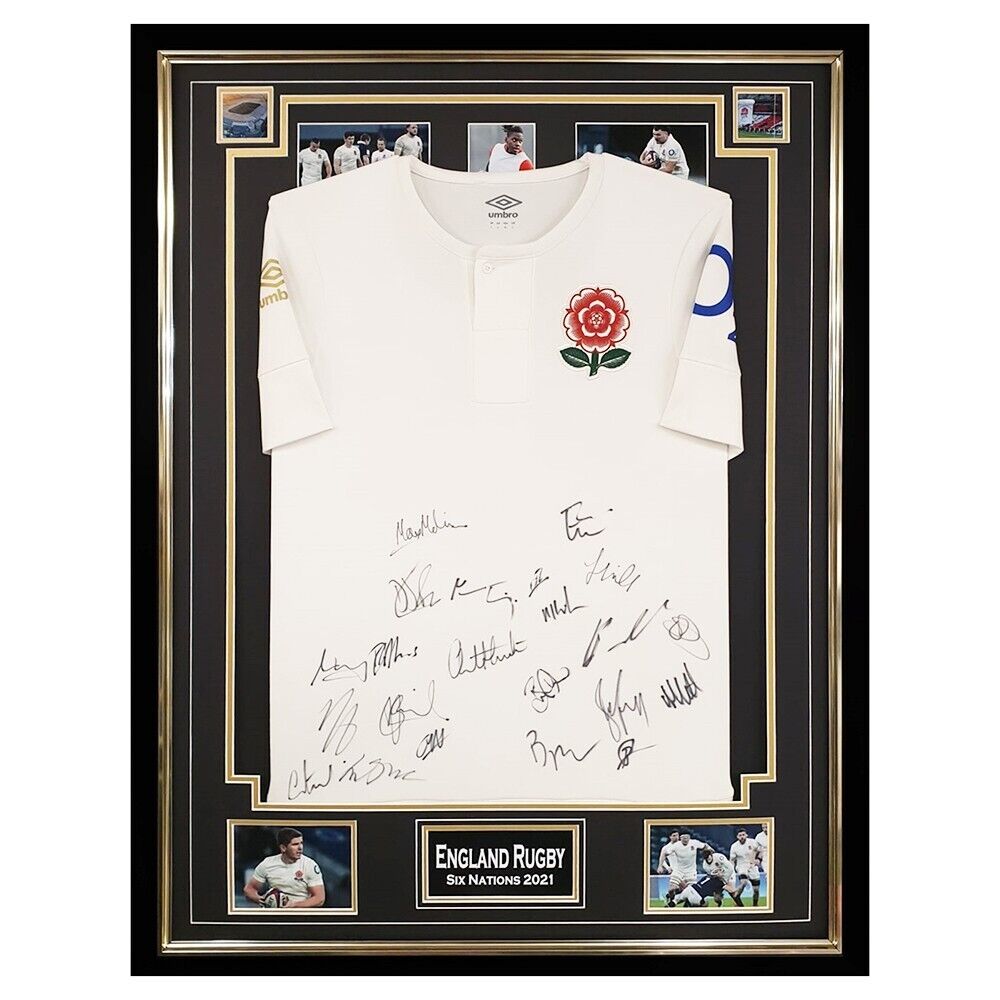 Signed England Rugby Shirt - Framed Six Nations 2021, 150th Anniversary +coa