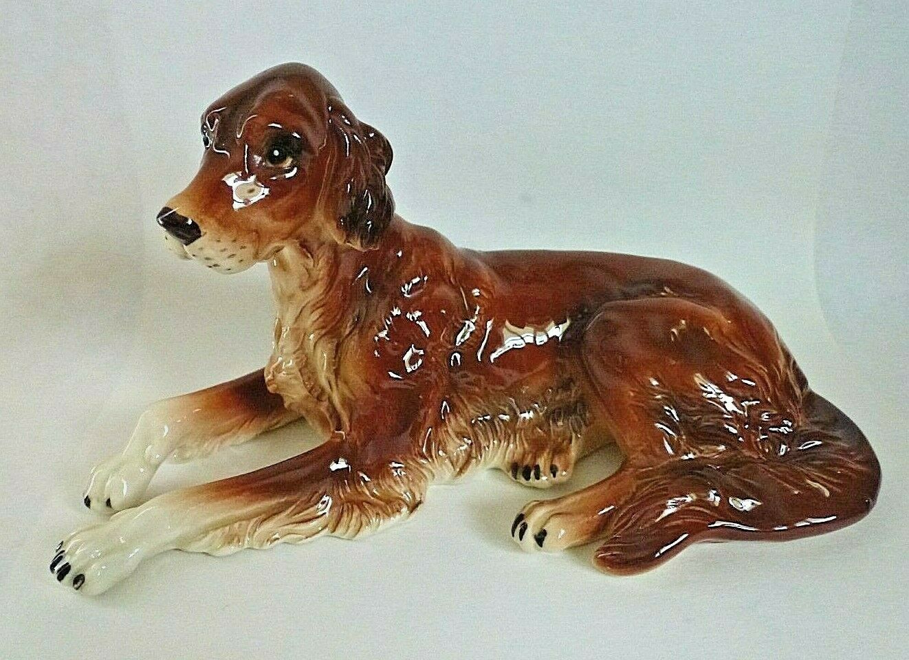 Vintage Irish Setter Dog Lying Statue Figurine Porcelain 4" X 7.5"